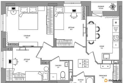3-комн. квартира, 64.5 м&sup2;