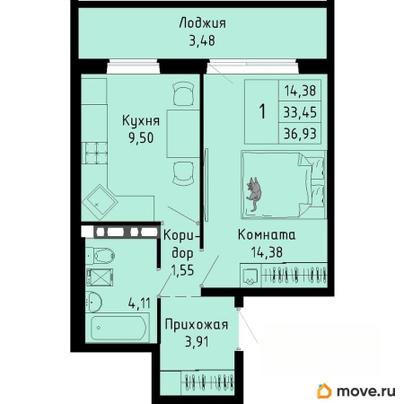 1-комн. квартира, 36.93 м&sup2;