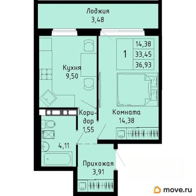 1-комн. квартира, 36.93 м&sup2;