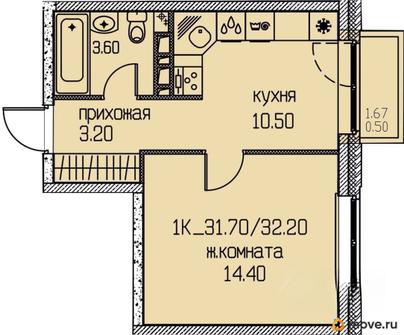 1-комн. квартира, 32.2 м&sup2;