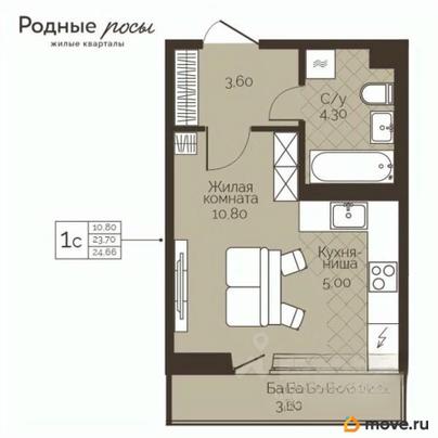 1-комн. квартира, 24.66 м&sup2;