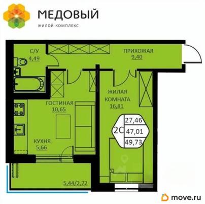 2-комн. квартира, 46 м&sup2;