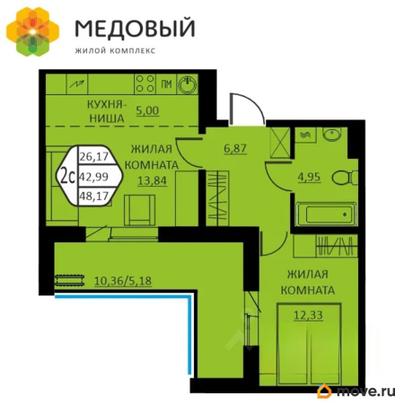 2-комн. квартира, 41.8 м&sup2;