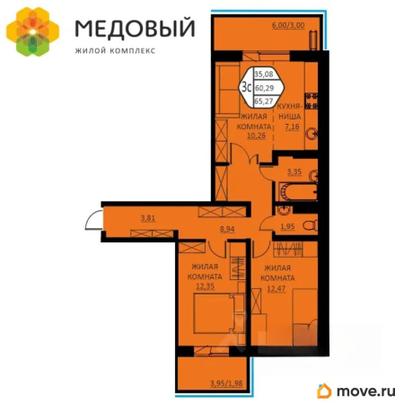 3-комн. квартира, 59 м&sup2;