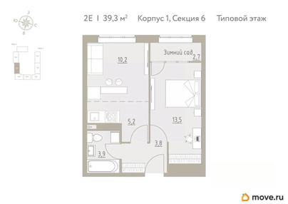 2-комн. квартира, 39.3 м&sup2;