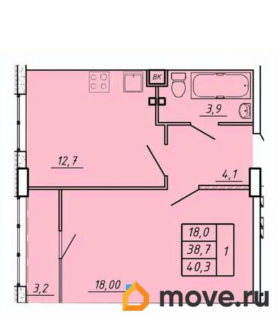 1-комн. квартира, 40.3 м&sup2;