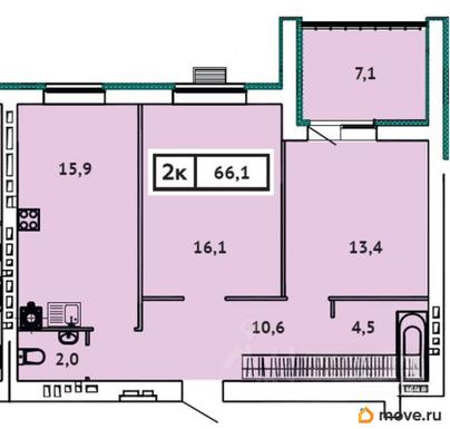 2-комн. квартира, 66.1 м&sup2;