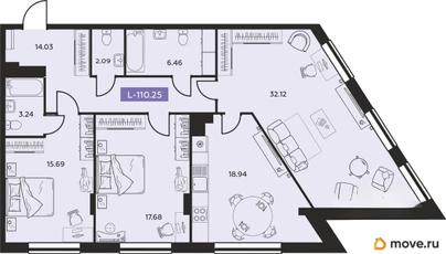 4-комн. квартира, 110.25 м&sup2;