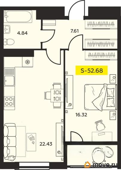 2-комн. квартира, 52.68 м&sup2;