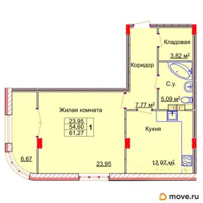 1-комн. квартира, 61.27 м&sup2;