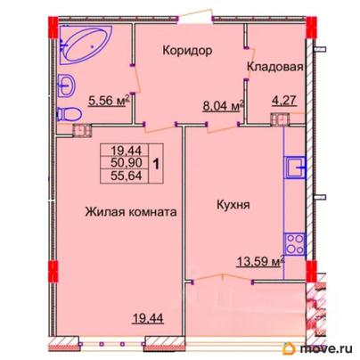 1-комн. квартира, 55.64 м&sup2;