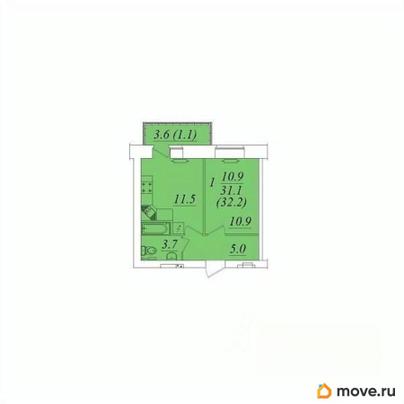 1-комн. квартира, 32.2 м&sup2;