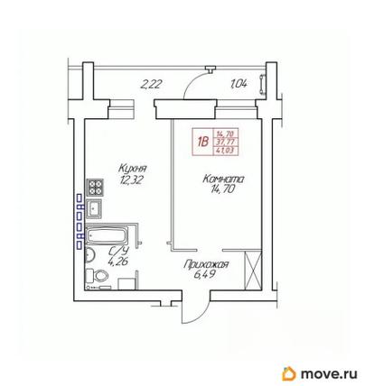 1-комн. квартира, 41.3 м&sup2;