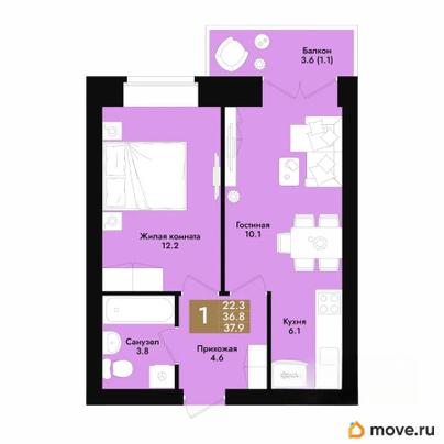 1-комн. квартира, 37.9 м&sup2;
