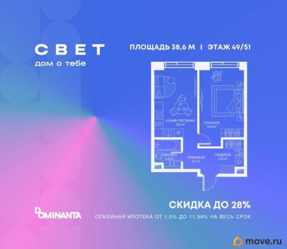 1-комн. квартира, 38.6 м&sup2;