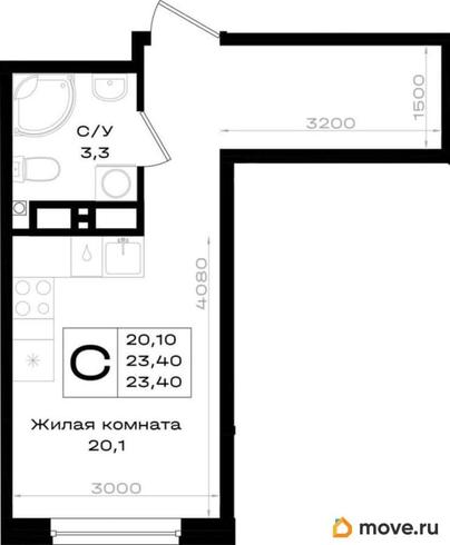 студия, 23.4 м&sup2;