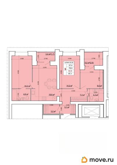 3-комн. квартира, 82.8 м&sup2;