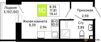 студия, 19.41 м&sup2;