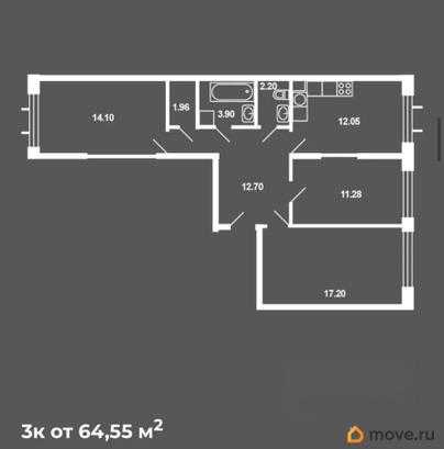 2-комн. квартира, 70.4 м&sup2;