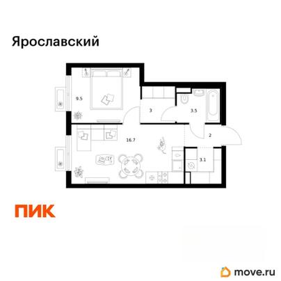 1-комн. квартира, 37.8 м&sup2;