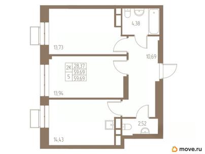 2-комн. квартира, 59.69 м&sup2;