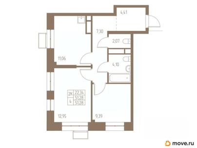 2-комн. квартира, 51.28 м&sup2;