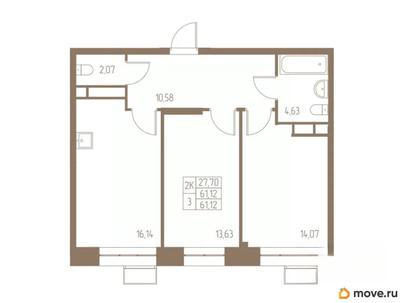 2-комн. квартира, 61.12 м&sup2;