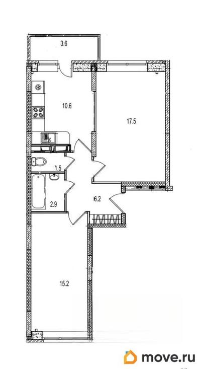 2-комн. квартира, 57.4 м&sup2;