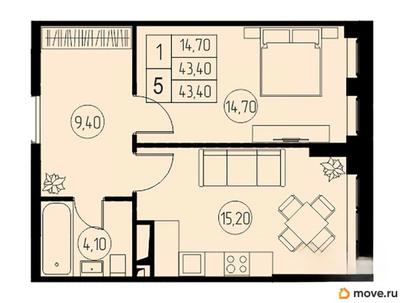 1-комн. квартира, 43.4 м&sup2;