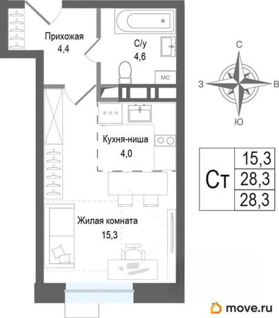 студия, 28.3 м&sup2;