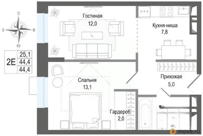 2-комн. квартира, 44.4 м&sup2;