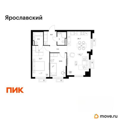 2-комн. квартира, 66.4 м&sup2;