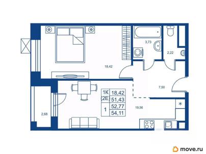 1-комн. квартира, 51.43 м&sup2;