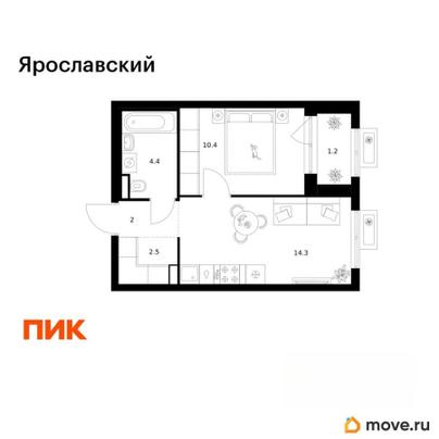 1-комн. квартира, 34.8 м&sup2;