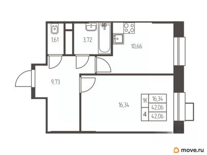 1-комн. квартира, 42.1 м&sup2;