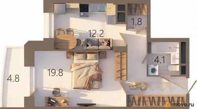 1-комн. квартира, 49.7 м&sup2;