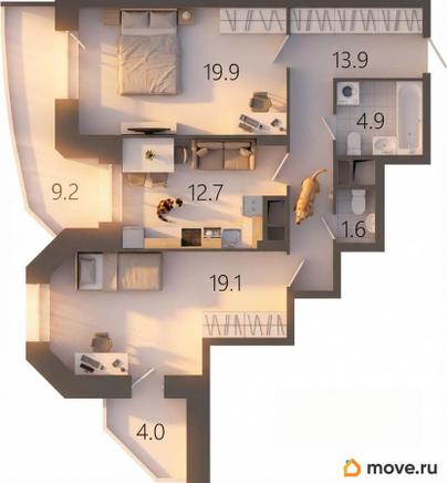 2-комн. квартира, 76.9 м&sup2;