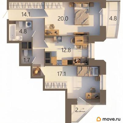 2-комн. квартира, 73.2 м&sup2;
