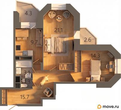 2-комн. квартира, 68.4 м&sup2;