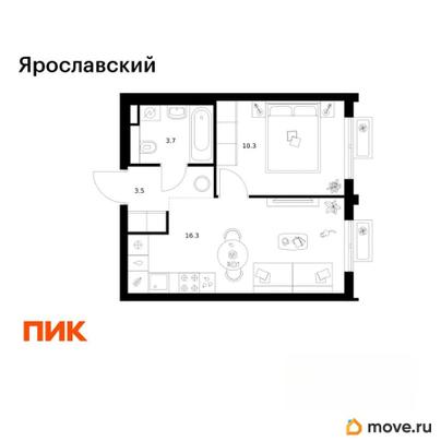 1-комн. квартира, 33.8 м&sup2;
