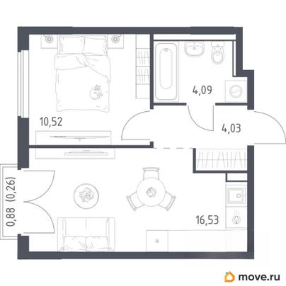 1-комн. квартира, 35.43 м&sup2;