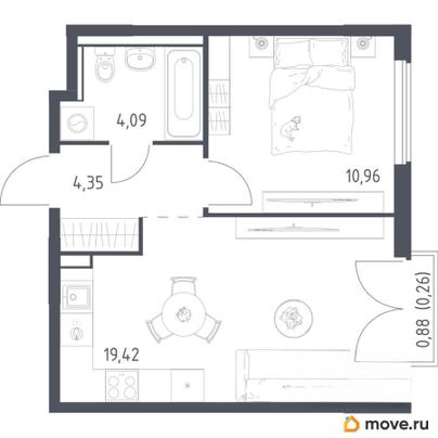 1-комн. квартира, 39.08 м&sup2;