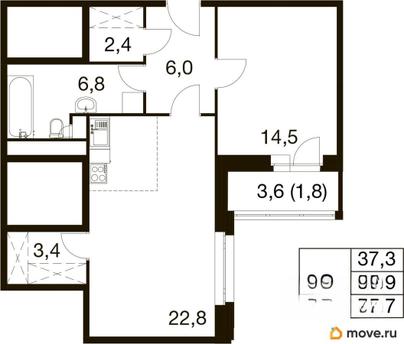2-комн. квартира, 55.5 м&sup2;