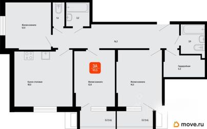 3-комн. квартира, 90.5 м&sup2;