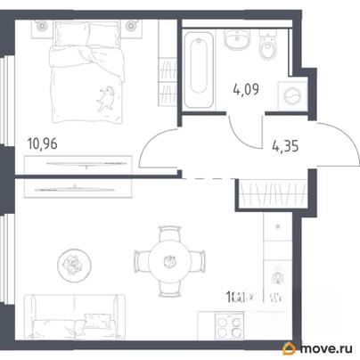 1-комн. квартира, 38.11 м&sup2;