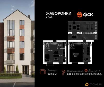 2-комн. квартира, 52.65 м&sup2;