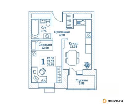 1-комн. квартира, 34.81 м&sup2;