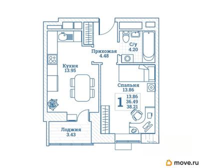 1-комн. квартира, 38.21 м&sup2;