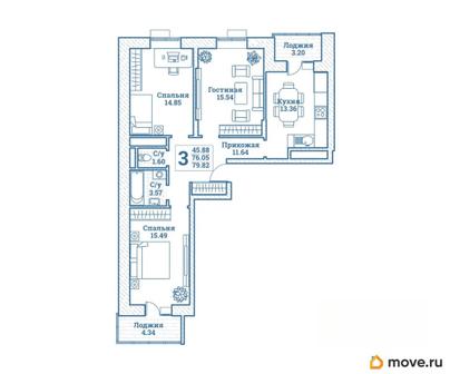 3-комн. квартира, 79.82 м&sup2;