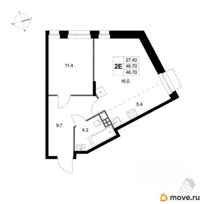 2-комн. квартира, 46.7 м&sup2;